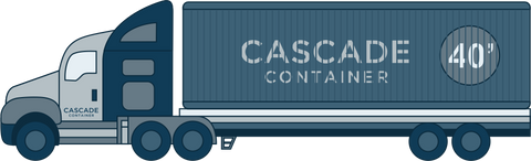 Cascade Vaults Flatbed Truck with Trailer and 40' Shipping Container